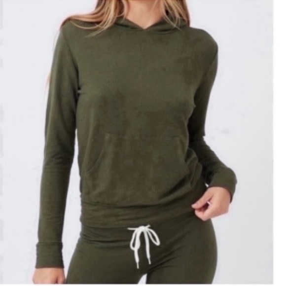 Monrow SUPERSOFT boyfriend jogger sweatpants lounge army green sz large - Picture 2 of 6